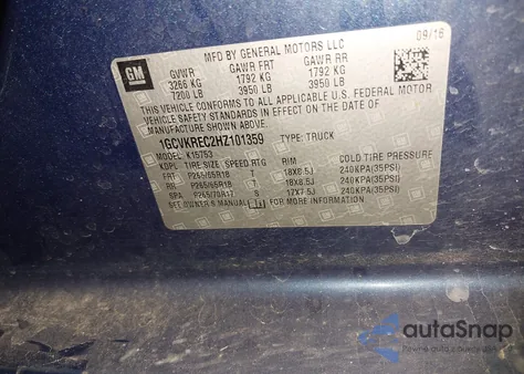 2017 Chevrolet Silverado 1500 1Lt from USA, damaged, VIN 1GCVKREC2HZ101359